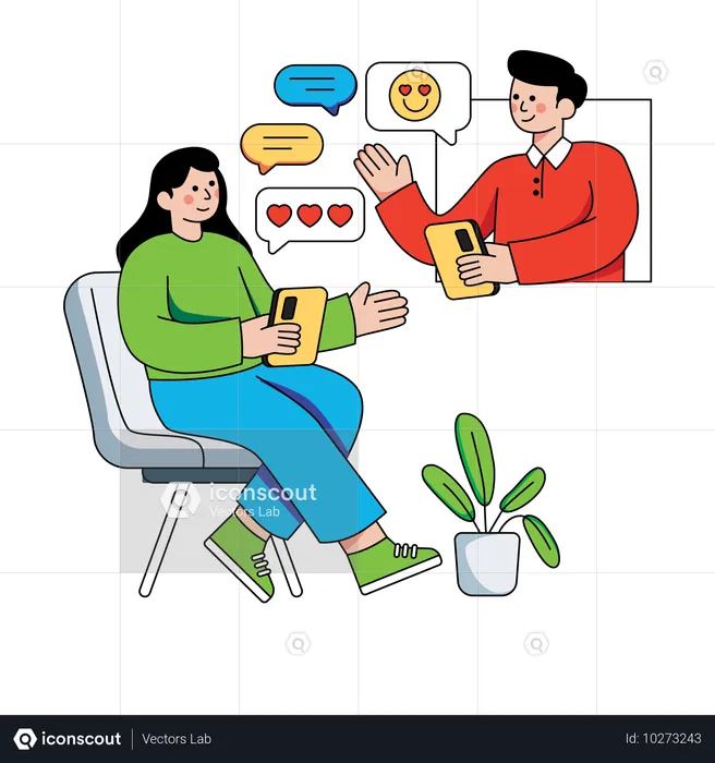 Woman Talking with Man On Social Media  Illustration