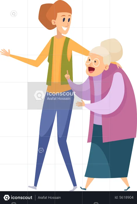 Woman talking with old lady  Illustration