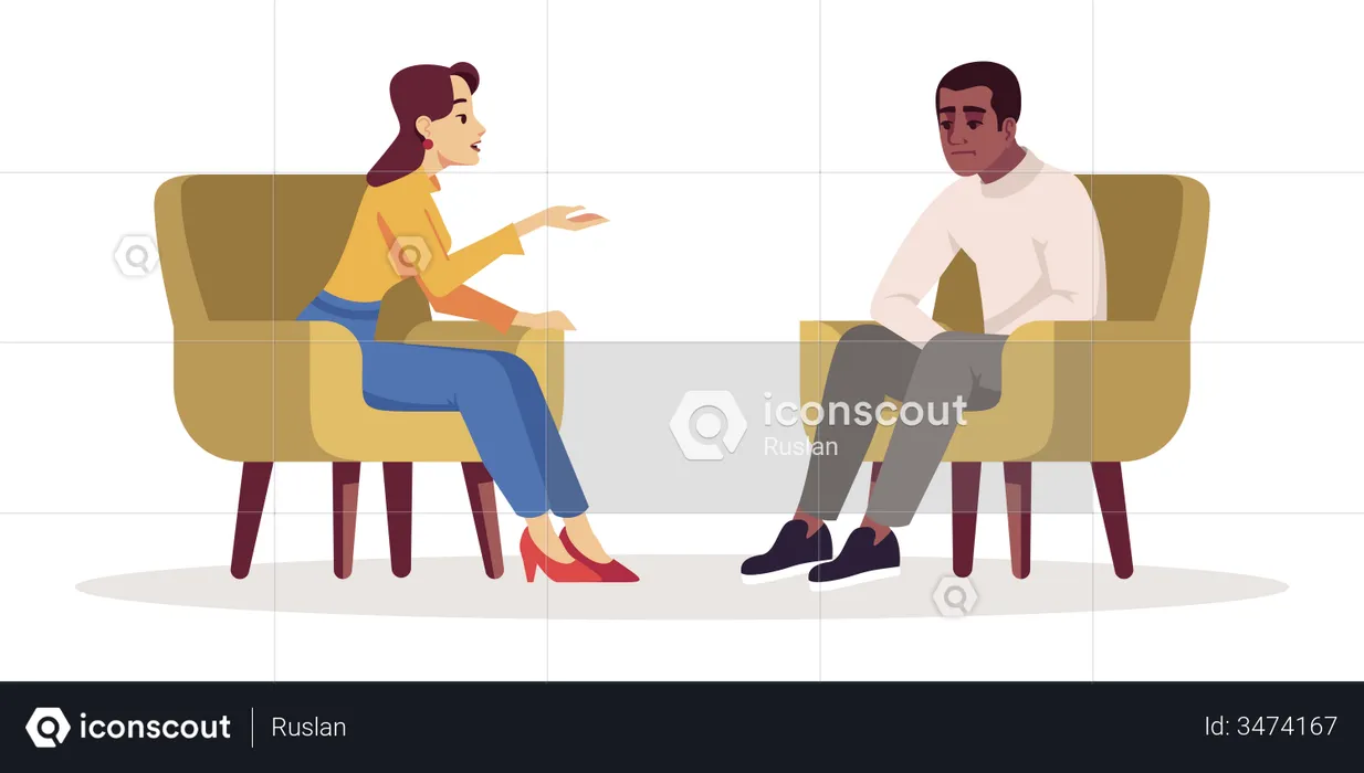 Woman talking with unhappy man  Illustration