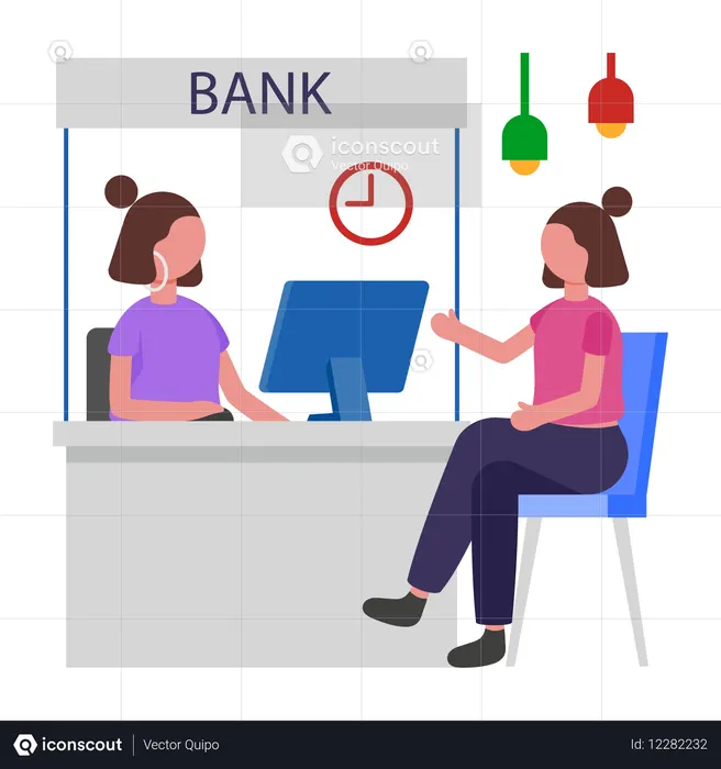 Woman talks with Bank Agent  Illustration