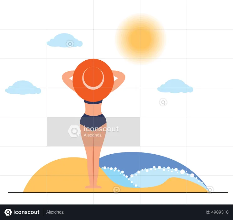 Woman tanning at the beach  Illustration
