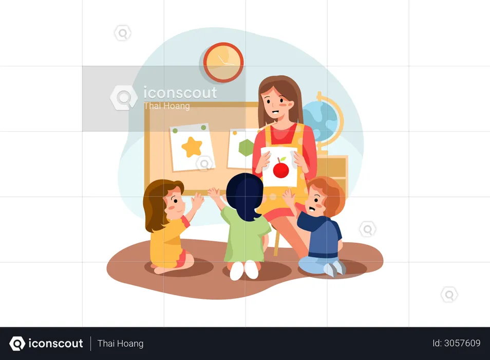 Woman teaching kids  Illustration