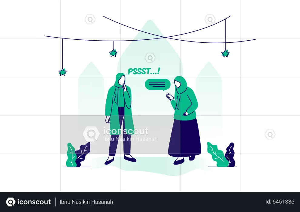 Woman tell other woman not to gossip during ramadan  Illustration