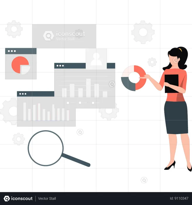 Woman telling about chart graph  Illustration