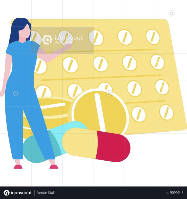 Woman telling about medicines in strip  Illustration