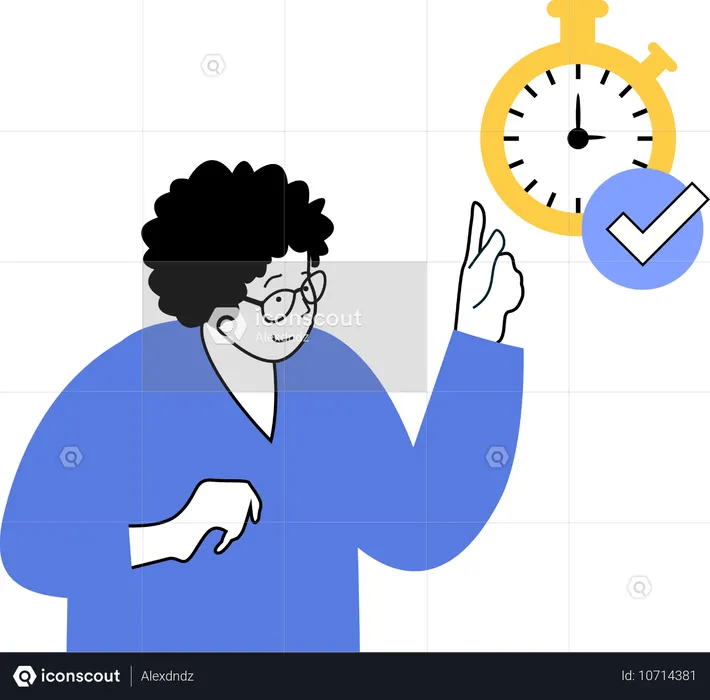 Woman telling about stopwatch  Illustration