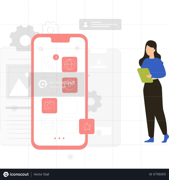 Woman testing mobile app design  Illustration