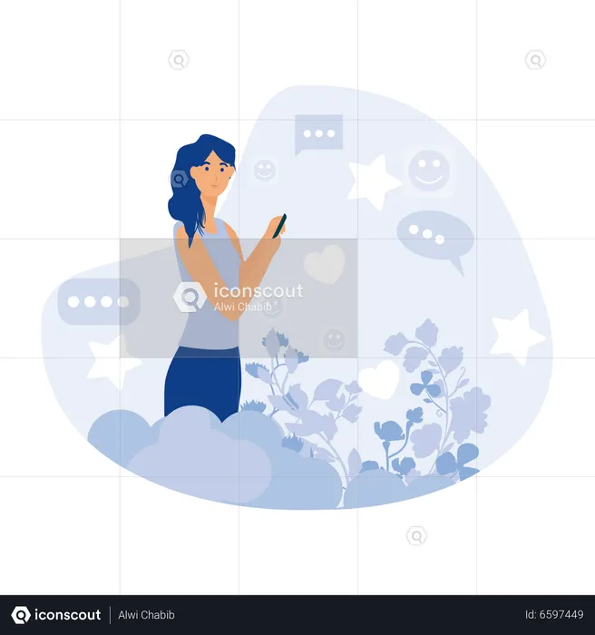 Woman texting with smartphone  Illustration
