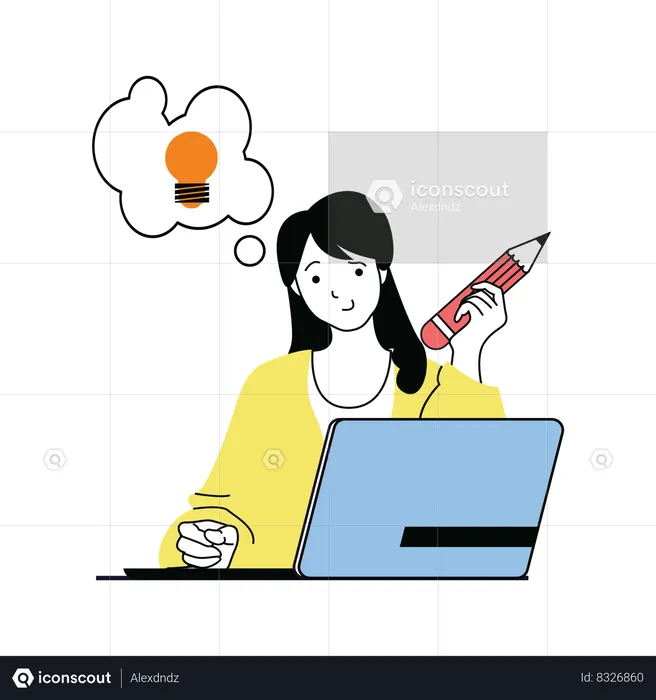 Woman thinking about creative ideas  Illustration