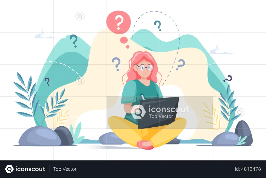 Woman Thinking About Drawing  Illustration