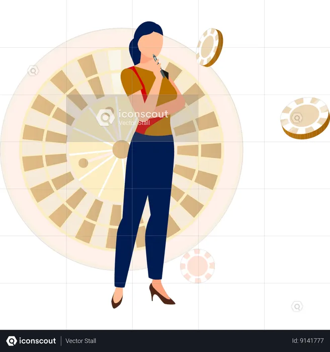 Woman thinking about gambling  Illustration