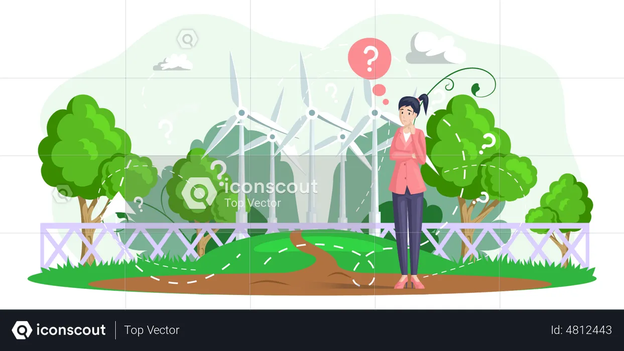 Woman Thinking About Green Energy  Illustration