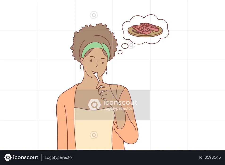 Woman thinking about meat  Illustration
