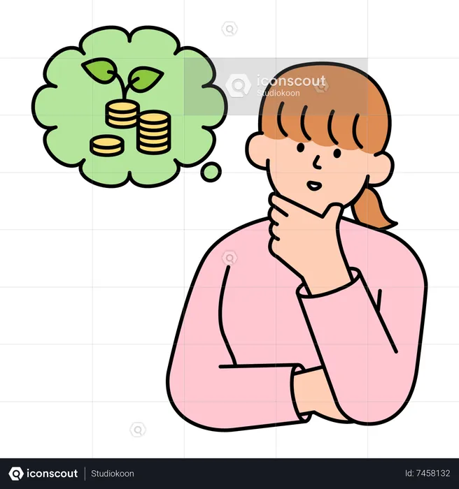 Woman Thinking about Money Saving  Illustration