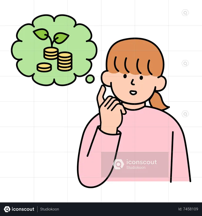 Woman Thinking about Money Saving  Illustration