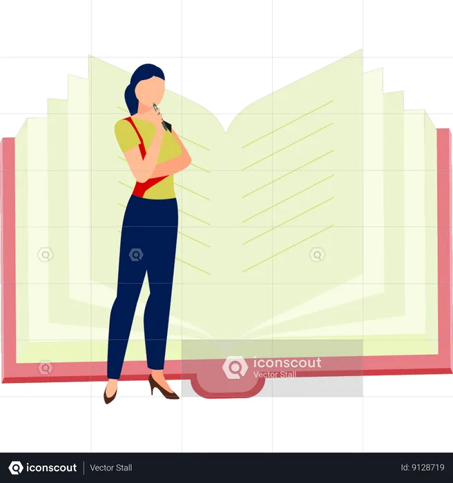 Woman thinking about online book reading  Illustration