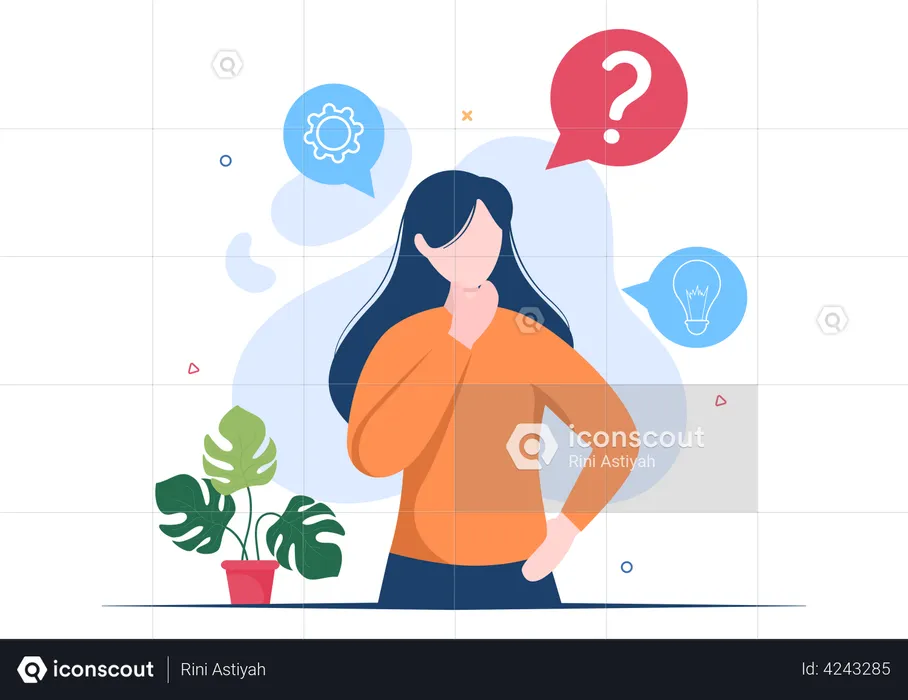 Woman thinking about problem solution  Illustration