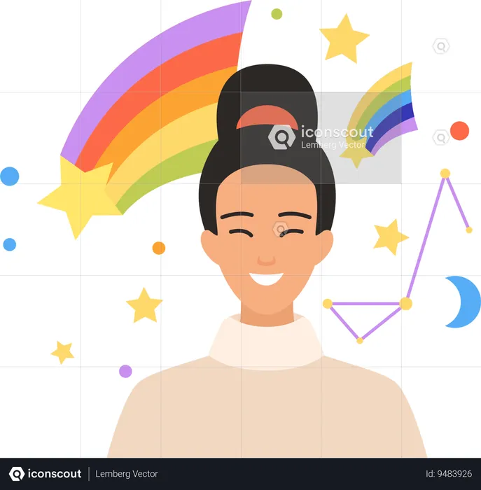 Woman thinking about rainbow  Illustration