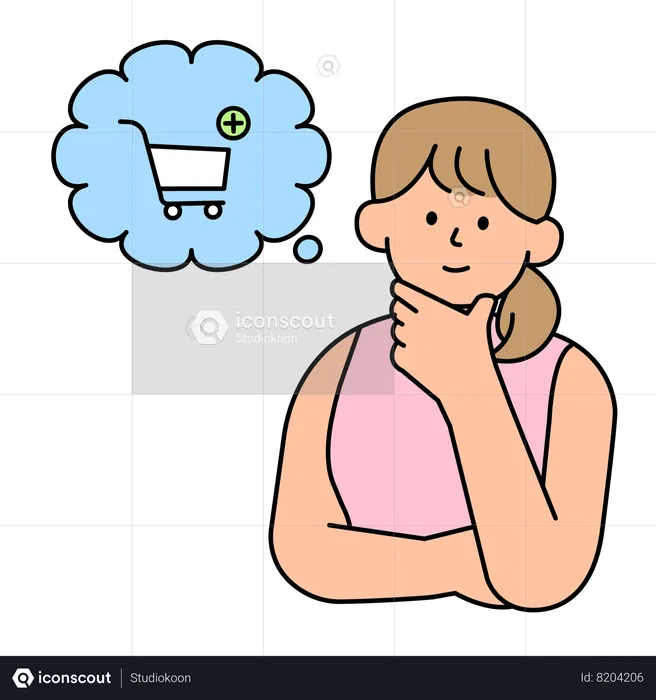 Woman thinking about shopping online  Illustration