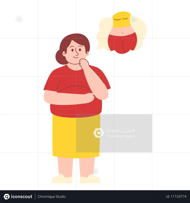 Woman Thinking about Slim figure  Illustration