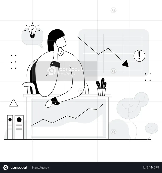 Woman thinking ideas for business crisis  Illustration