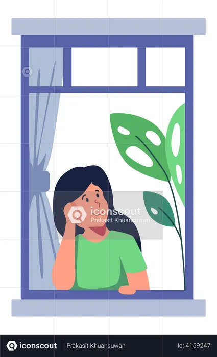 Woman thinking near window  Illustration