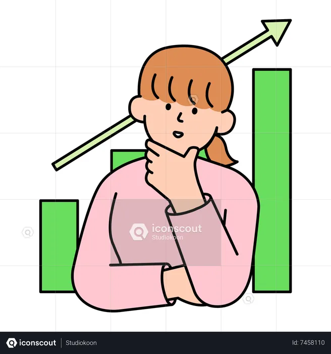 Woman Thinking with Rising Graph  Illustration