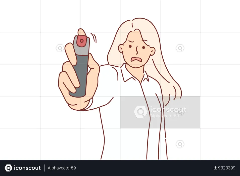 Woman threatens with pepper spray feeling threatened by rapist violating personal boundaries  Illustration