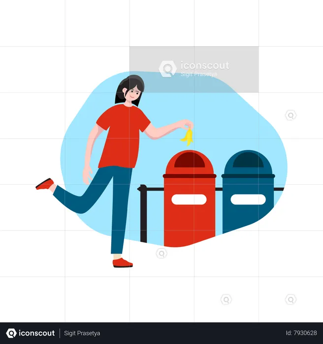 Woman Throw Garbage In bin  Illustration