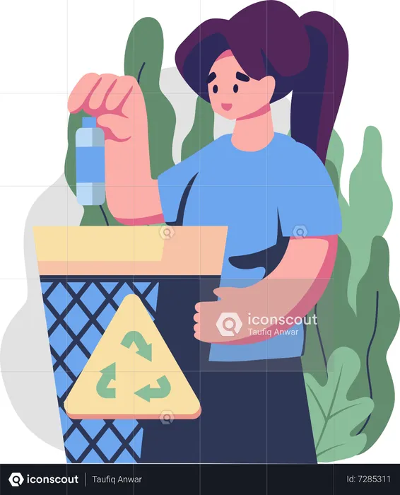 Woman throw garbage in the recycling bin  Illustration