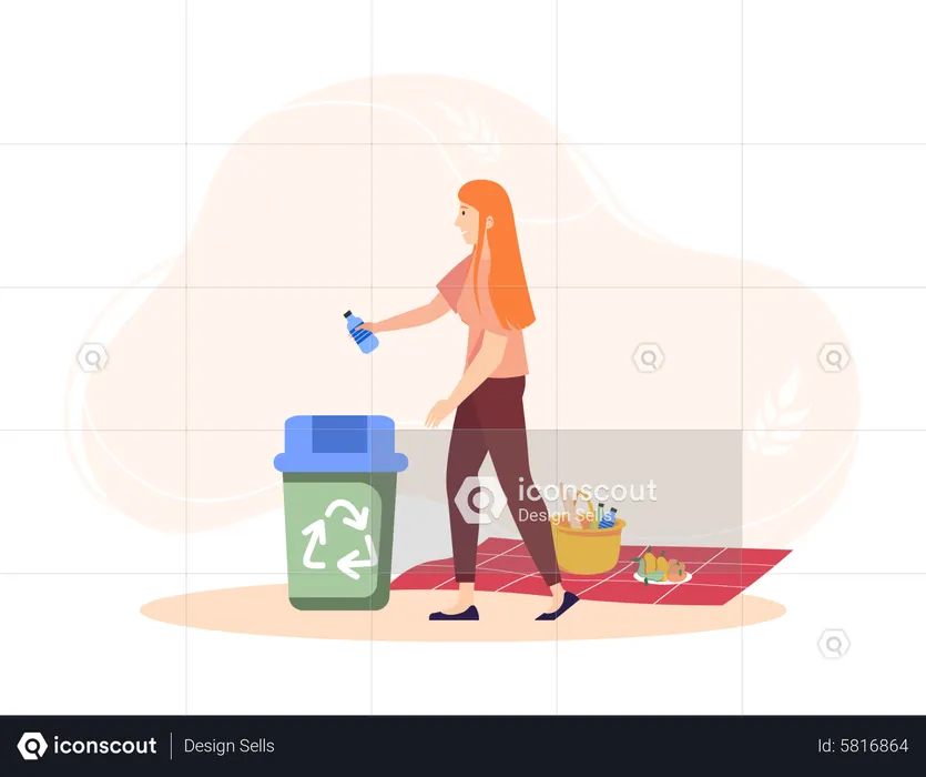 Woman throw garbage into dustbin  Illustration