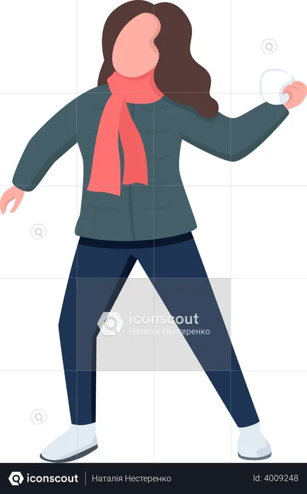 Woman throw snowball  Illustration