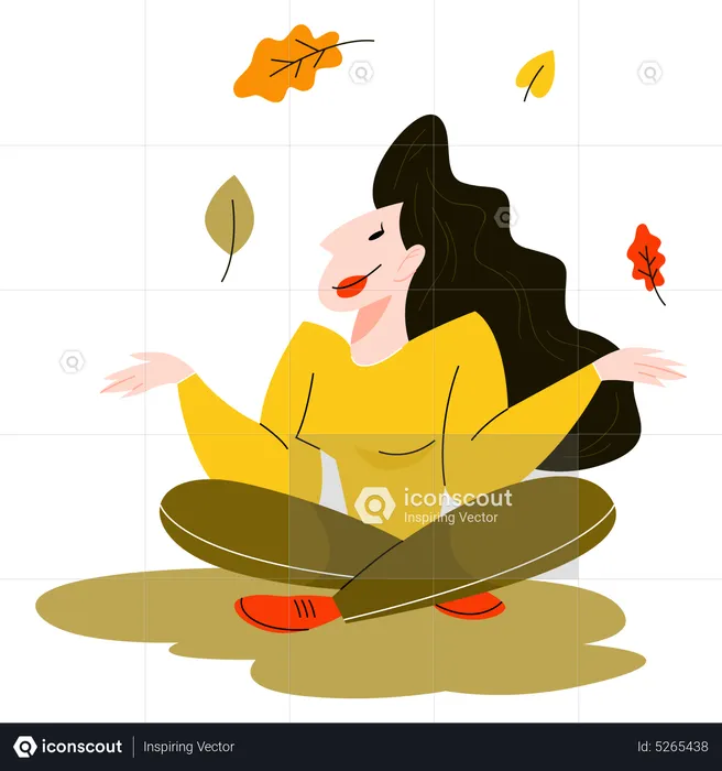 Woman throwing autumn leaves  Illustration