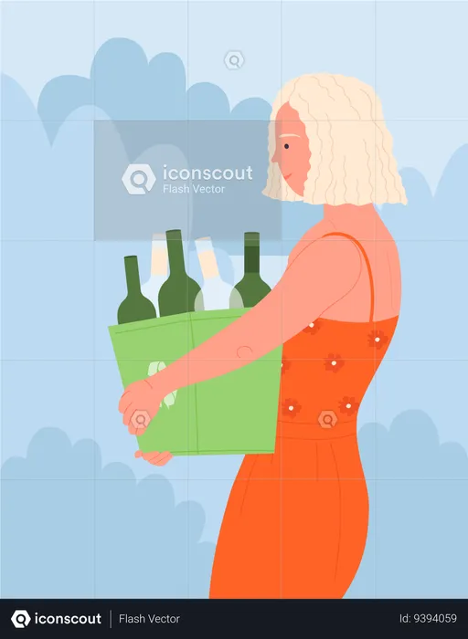 Woman throwing bottle  Illustration