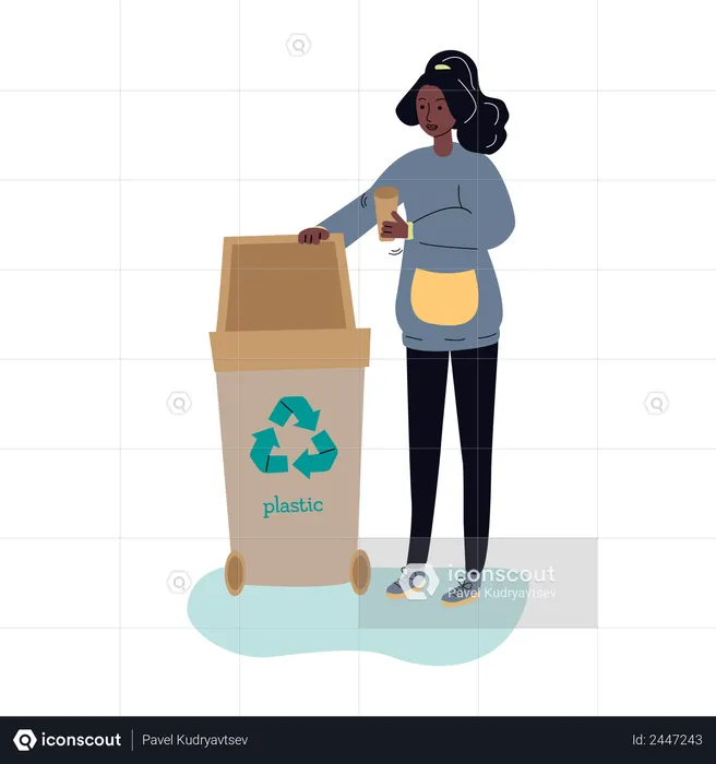 Woman throwing garbage in recycle bin  Illustration