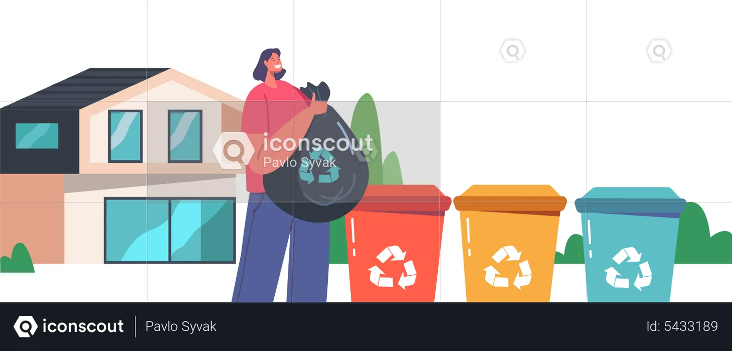 Woman Throwing Trash into Litter Bin  Illustration