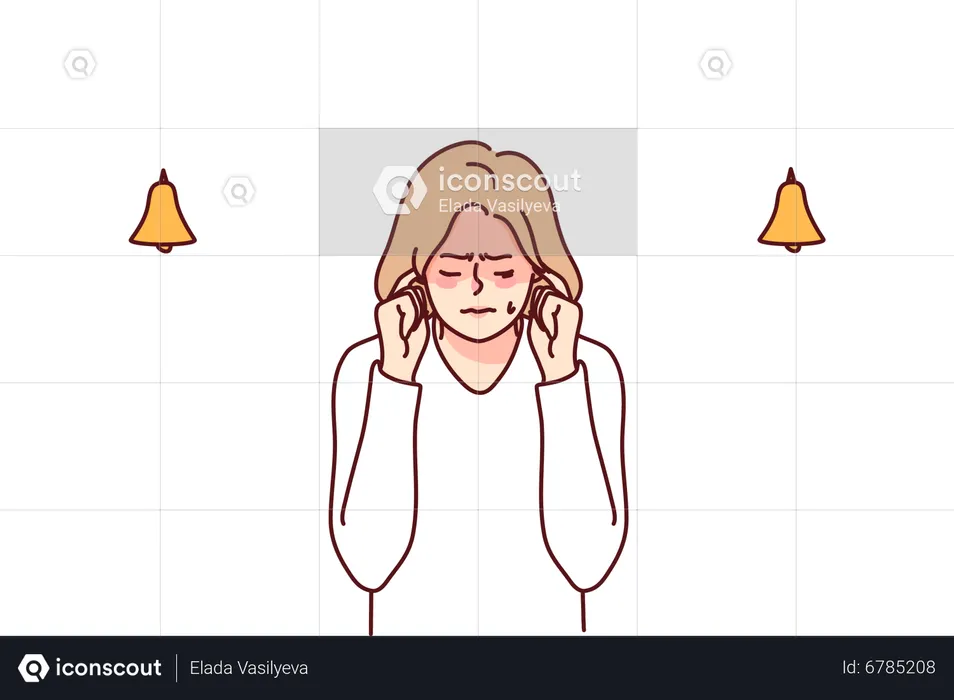 Woman tired of noise  Illustration