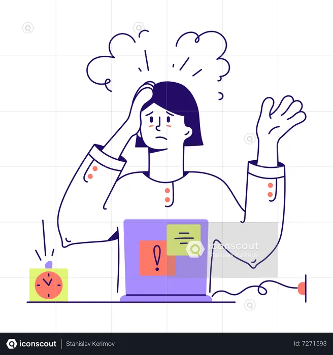 Woman tired of working hard in office  Illustration