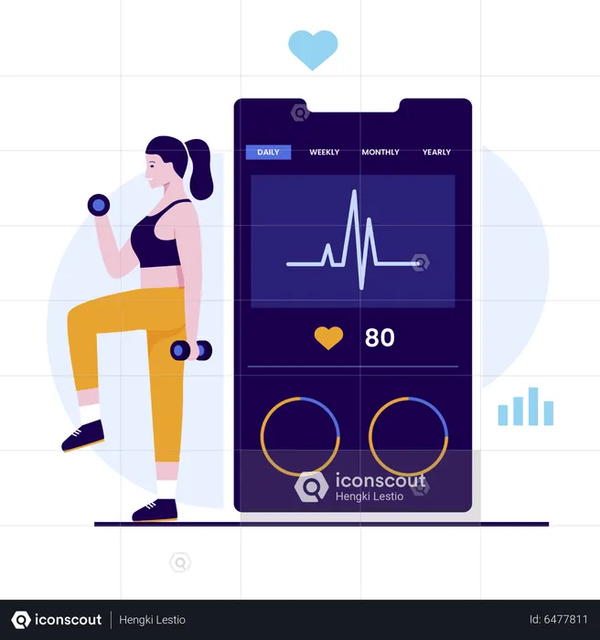 Woman track workout using fitness tracker  Illustration