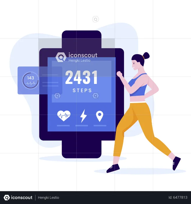 Woman track workout using fitness watch  Illustration