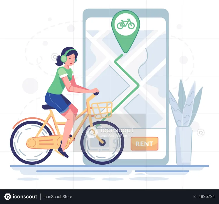 Woman tracking ride using mobile app  Illustration