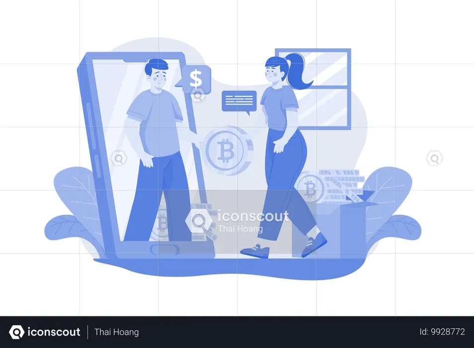 Woman trades stocks online  Illustration