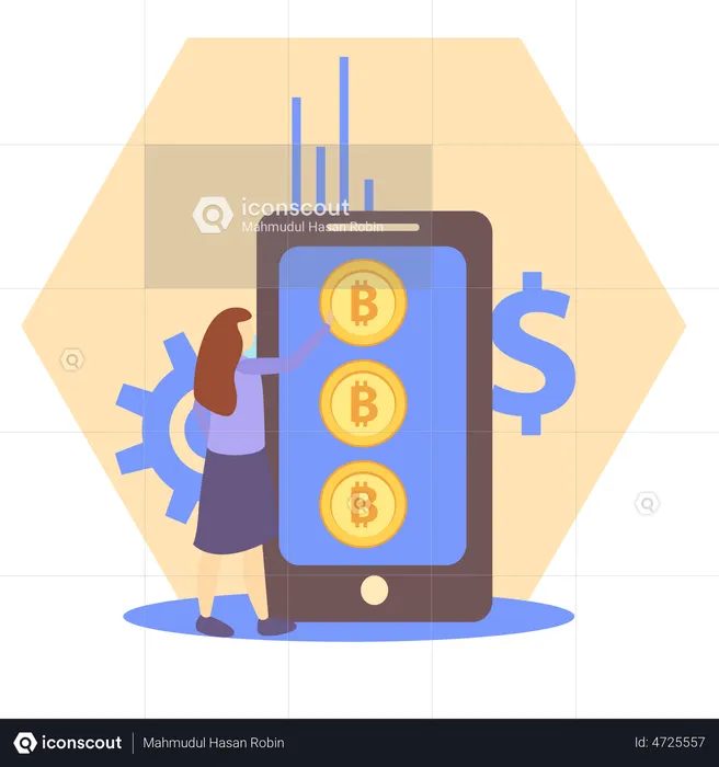 Woman Trading Bitcoin  Illustration