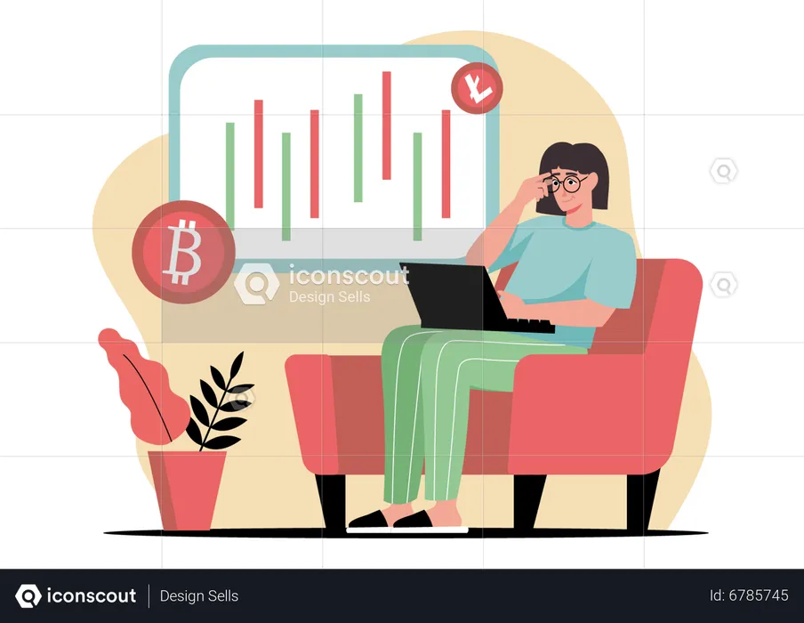Woman trading cryptocurrency online  Illustration