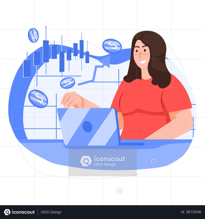 Woman trading in forex  Illustration