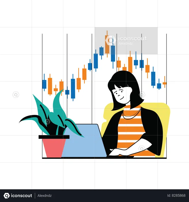 Woman trading in stock market  Illustration