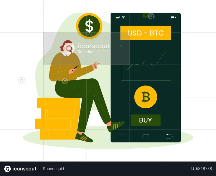 Woman trading in USD BTC chart  Illustration