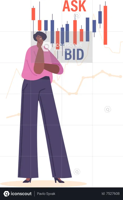 Woman trading on ask-bid graph  Illustration