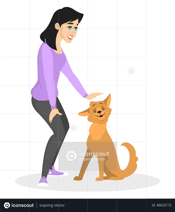 Woman training pet dog  Illustration
