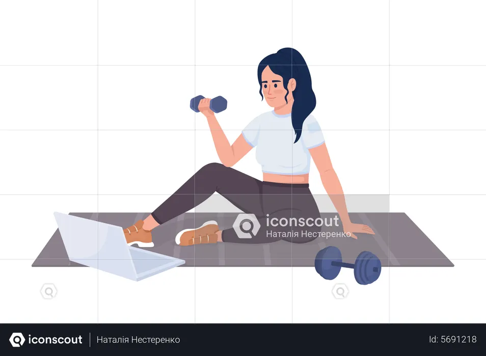 Woman training with video lesson  Illustration